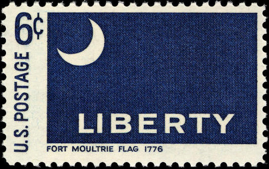 Five (5) vintage unused postage stamps - Fort Moultrie (Liberty) flag, 1776 // 6 cent stamps // Face value 0.30