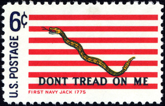 Five (5) vintage unused postage stamps - First Navy Jack // 6 cent stamps // face value 0.30