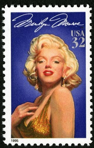 Five (5) vintage unused postage stamps - Marilyn Monroe // 32 cent stamps // Face value 1.60