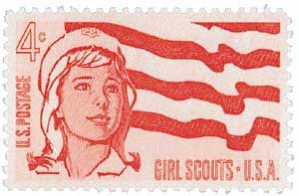 Five (5) vintage unused postage stamps - Girl Scouts // 4 cent stamps // face value 0.20