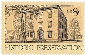 Five (5) vintage unused postage stamps - Historic preservation, Decatur House // 8 cent stamps // Face value 0.40