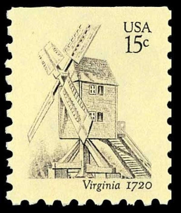 Ten (10) vintage unused postage stamps - Windmills (5 designs) // 15 cent stamps // Face value 1.50