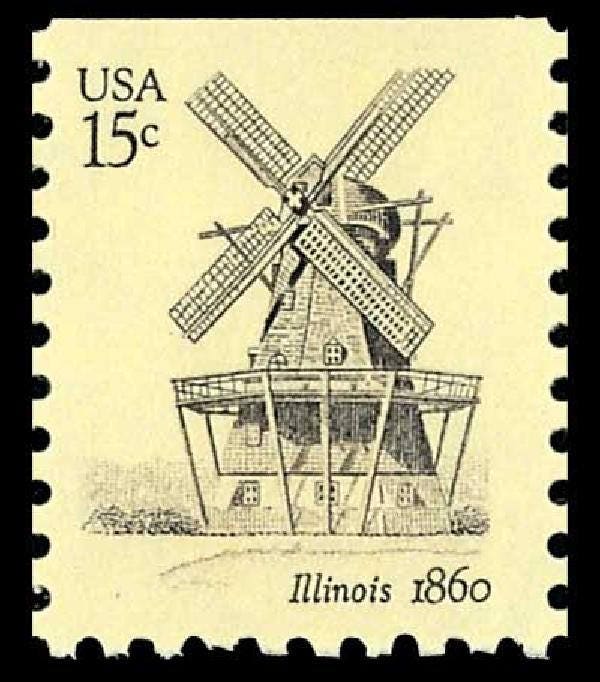 Ten (10) vintage unused postage stamps - Windmills (5 designs) // 15 cent stamps // Face value 1.50