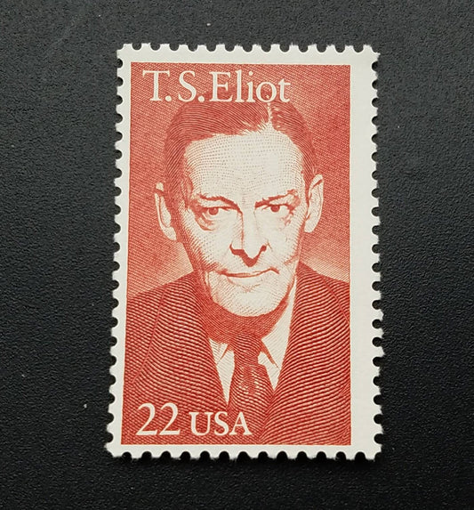 Five (5) vintage unused postage stamps - T. S. Eliot // 22 cent stamps // Face value 1.10