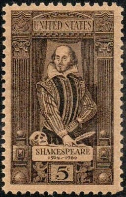 Five (5) vintage unused postage stamps - William Shakespeare // 5 cent stamps // Face value 0.25