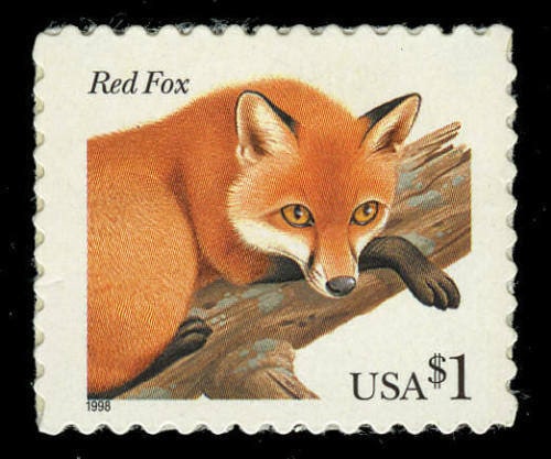 Vintage unused postage stamps - Red fox // 1 dollar stamp // Face value 1.00