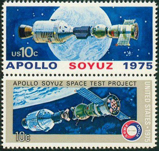 Two (2) vintage unused postage stamps - Apollo Soyuz oversized stamps // 10 cent stamps // Face value 0.20