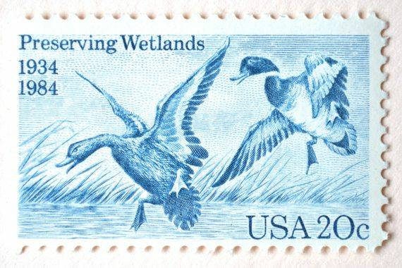 Five (5) vintage unused postage stamps - Preserving wetlands // 20 cent stamps // Face value 1.00