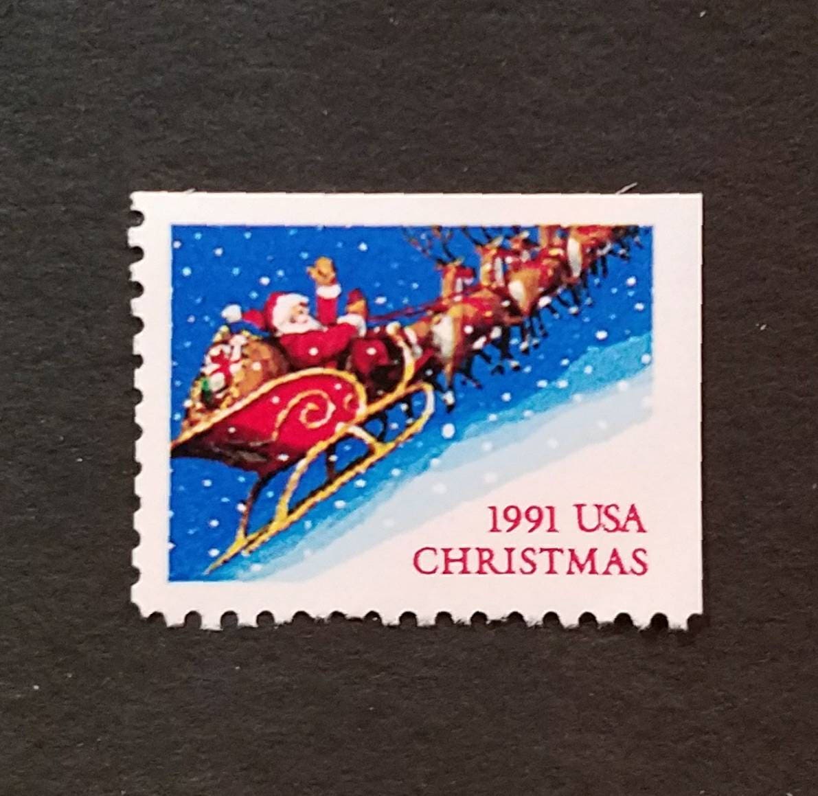 Five (5) vintage Christmas postage stamps - Santa Claus sleigh // 29 cent stamps (non-denominated) // face value 1.45