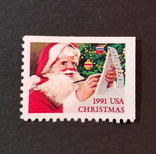 Five (5) vintage Christmas postage stamps - Santa Claus with list // 29 cent stamps (non-denominated) // face value 1.45