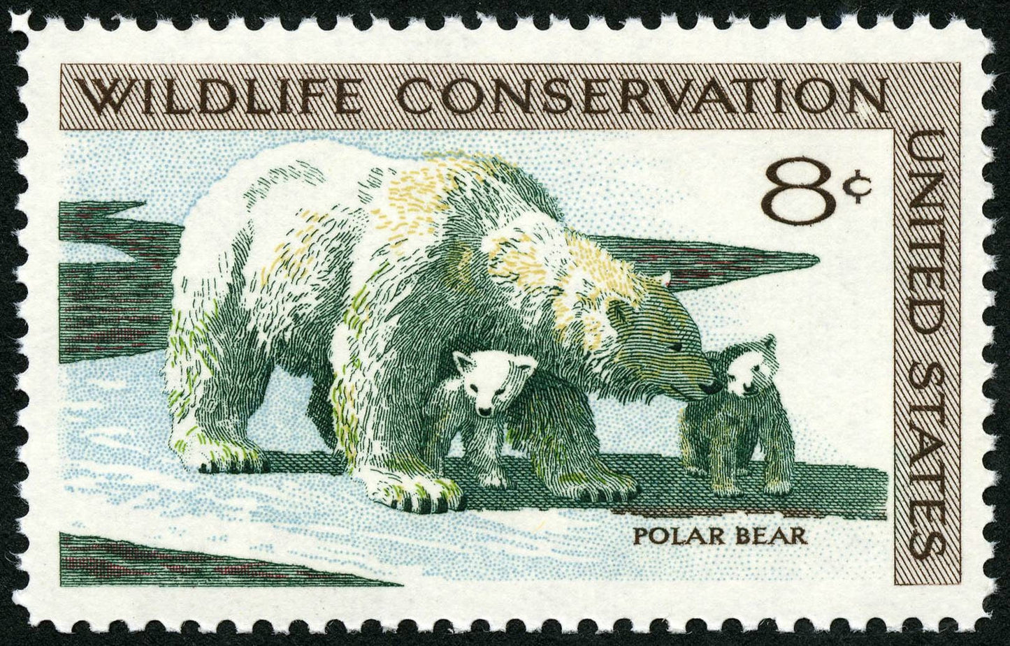 Five (5) vintage unused postage stamps - Polar bear, wildlife conservation // 8 cent stamps // Face value 0.40