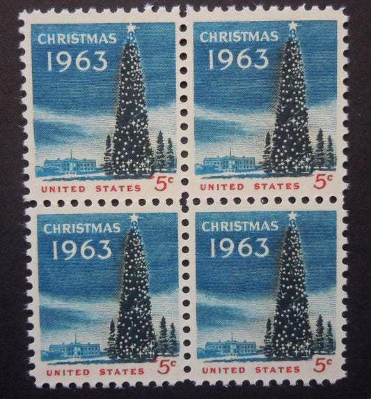 Five (5) Christmas postage stamps - Christmas tree, 1963 // 5 cent stamps // Face value 0.25