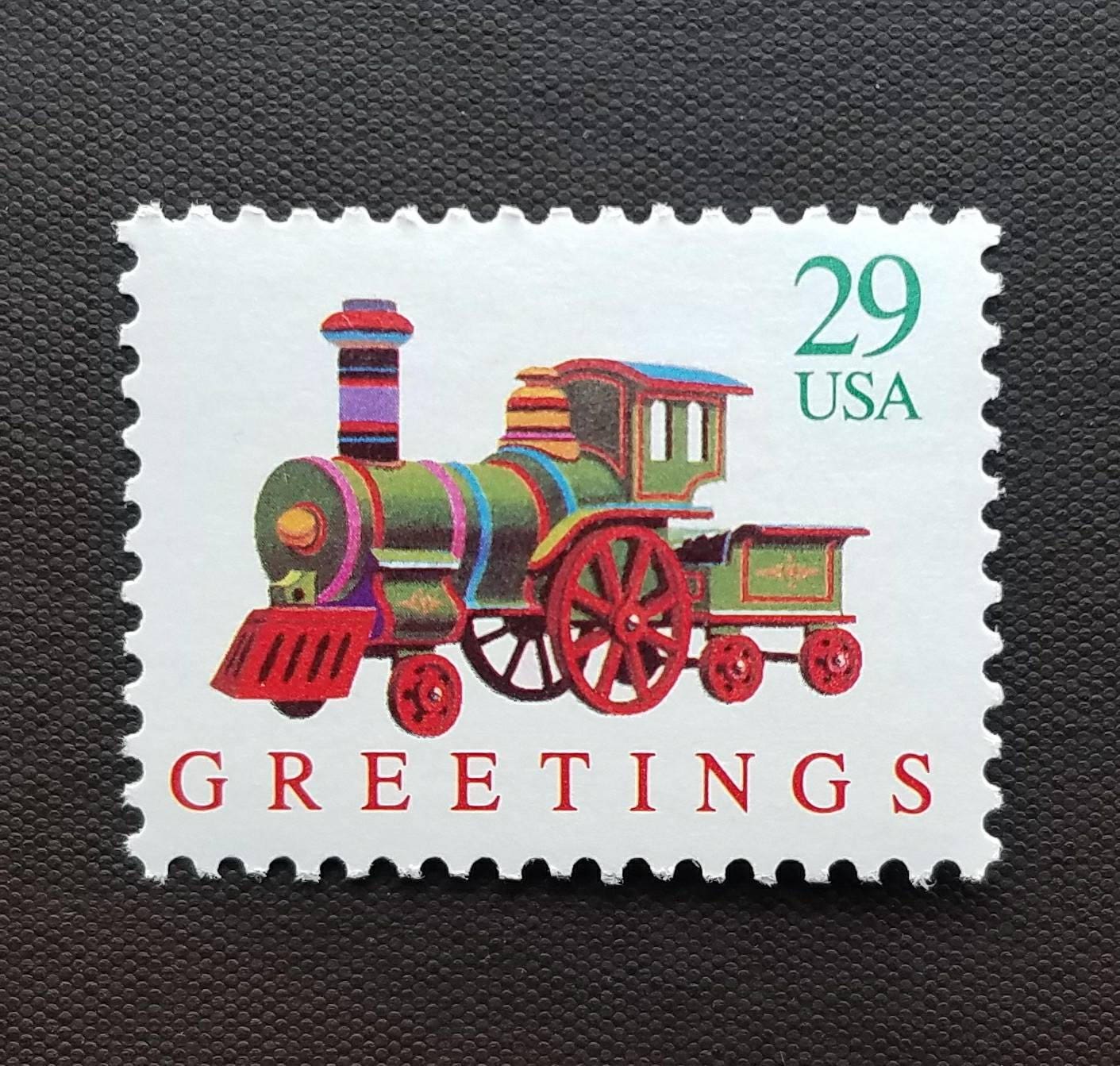 Five (5) unused vintage Christmas stamps - Antique Christmas toy train // 29 cent stamps // Face value 1.45