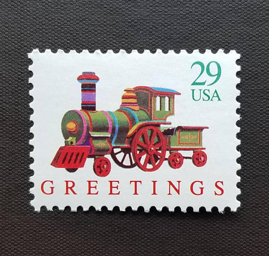 Five (5) unused vintage Christmas stamps - Antique Christmas toy train // 29 cent stamps // Face value 1.45