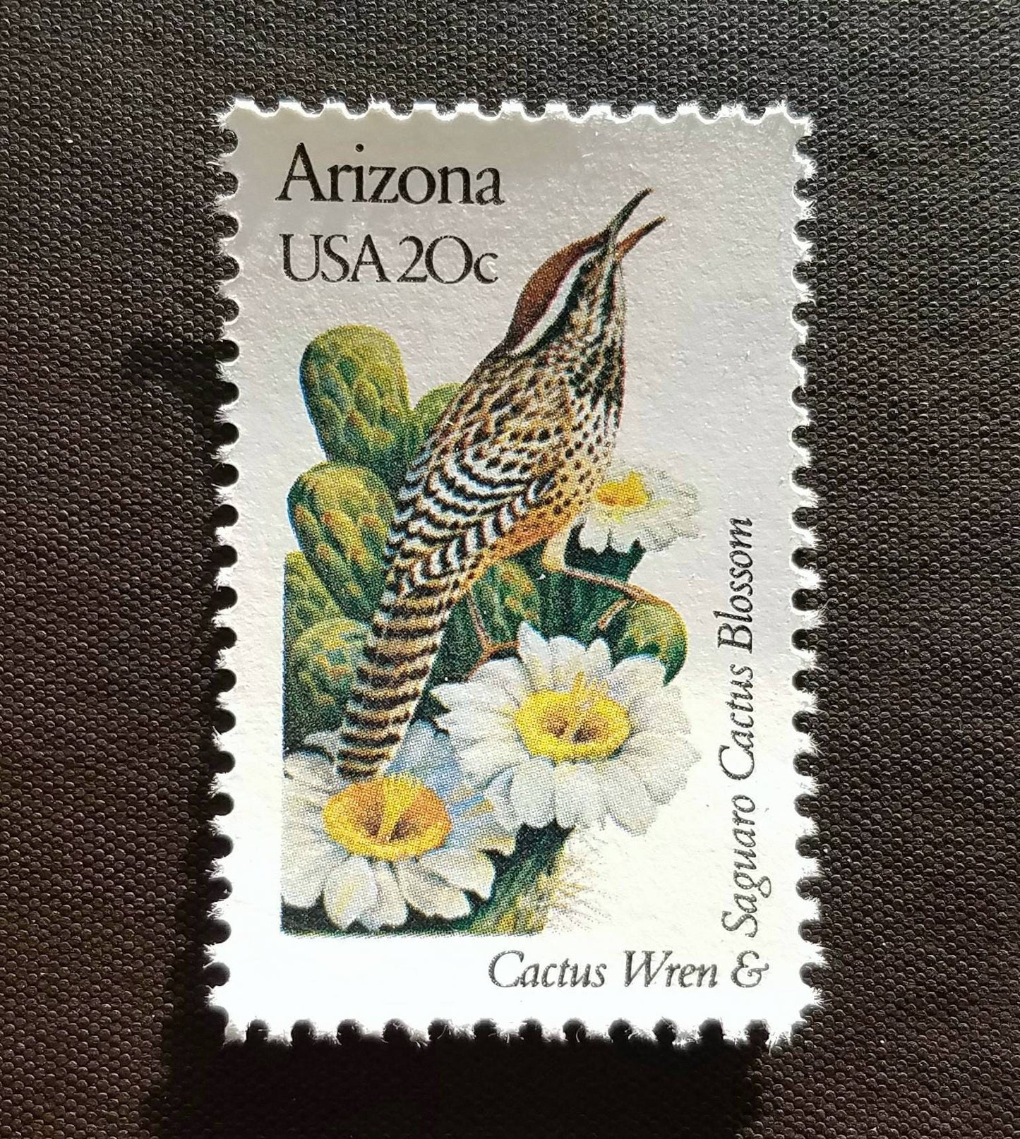 Five (5) vintage unused postage stamps - Arizona state bird and flower // 20 cent stamps // Face value 1.00