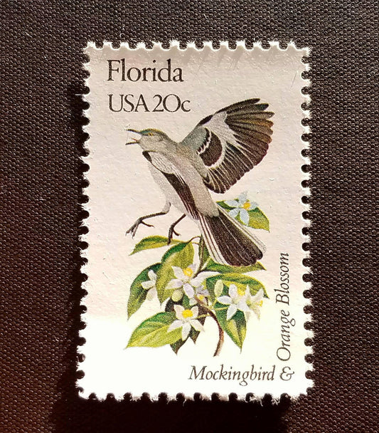 Five (5) vintage unused postage stamps - Florida state bird and flower // 20 cent stamps // Face value 1.00