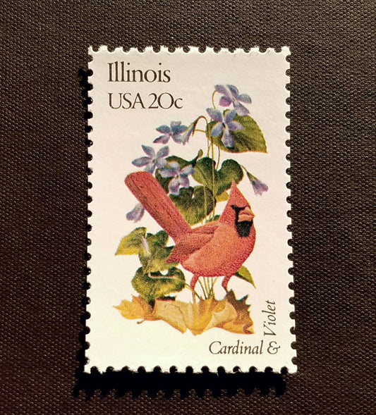 Five (5) vintage unused postage stamps - Illinois state bird and flower // 20 cent stamps // Face value 1.00