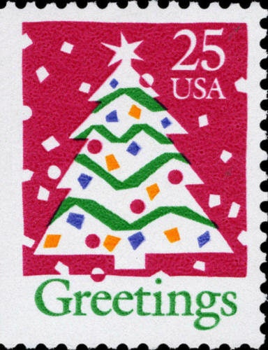 Ten (10) vintage Christmas postage stamps - Christmas tree // 25 cent stamps // Face value 2.50