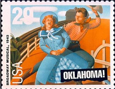 Five (5) vintage unused postage stamps - Oklahoma! musical // 29 cent stamps // Face value 1.45