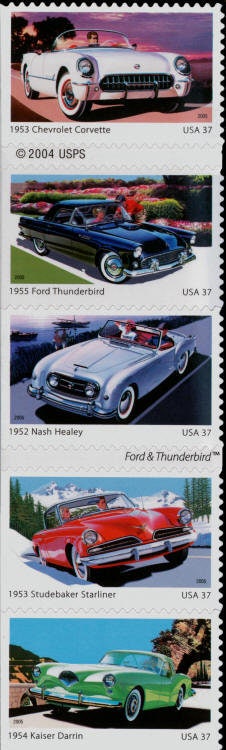 Five (5) unused postage stamps - 50s Sporty Cars // 37 cent stamps // Face value 1.85