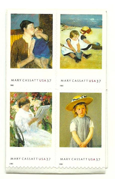 Four (4) unused postage stamps - Mary Cassatt painting // 37 cent stamps // Face value 1.48