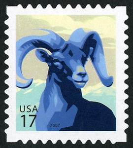 Five (5) vintage unused postage stamps - Bighorn sheep // 17 cent stamps // Face value 0.85