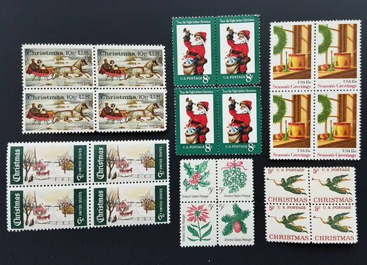 Four (4) 1-oz letters' worth of vintage Christmas postage stamps // face value 2.40