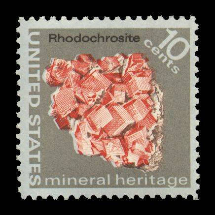 Five (5) vintage unused postage stamps - Minerals - Rhodochrosite // 10 cent stamps // Face value: 0.50