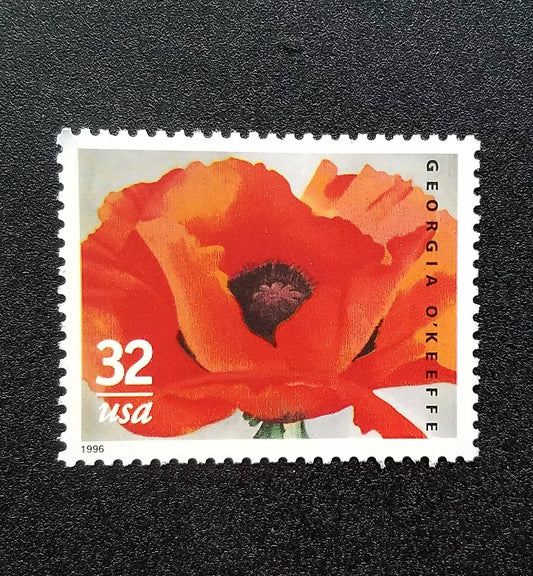 One (1) unused flower postage stamps - Georgia O'Keefe, poppy // 32 cent stamp