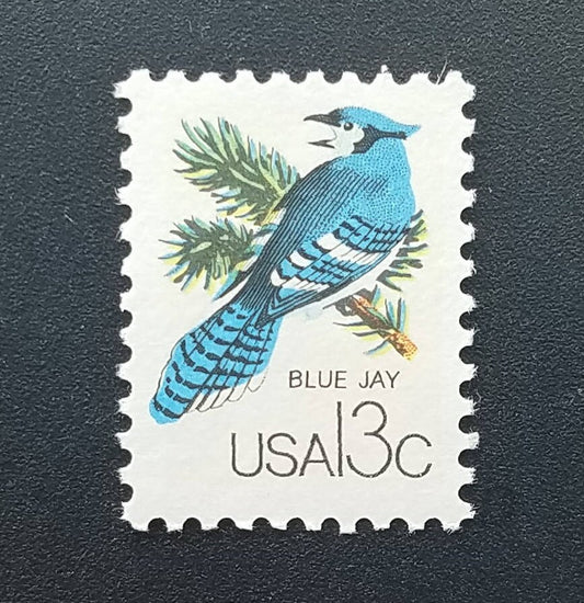 Five (5) vintage unused postage stamps - Canadian wildlife: Blue Jay // 13 cent stamps // Face value 0.65