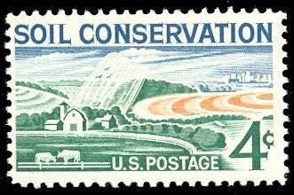 Five (5) vintage unused postage stamps - Soil conservation // 4 cent stamps // face value 0.20