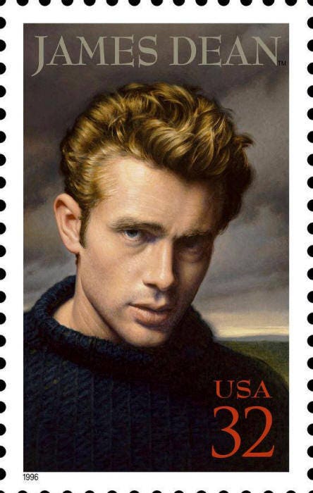 Five (5) vintage unused postage stamps - James Dean // 32 cent stamps // Face value 1.60