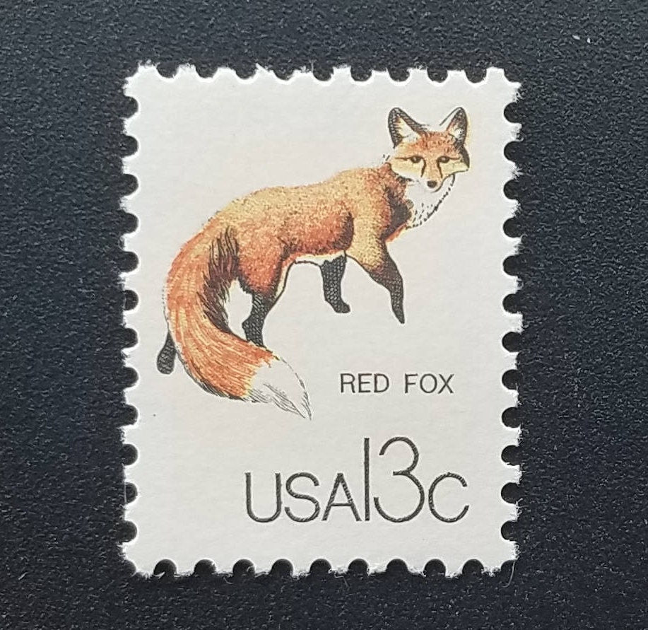 One (1) vintage unused postage stamps - Canadian wildlife: Red fox // 13 cent stamp