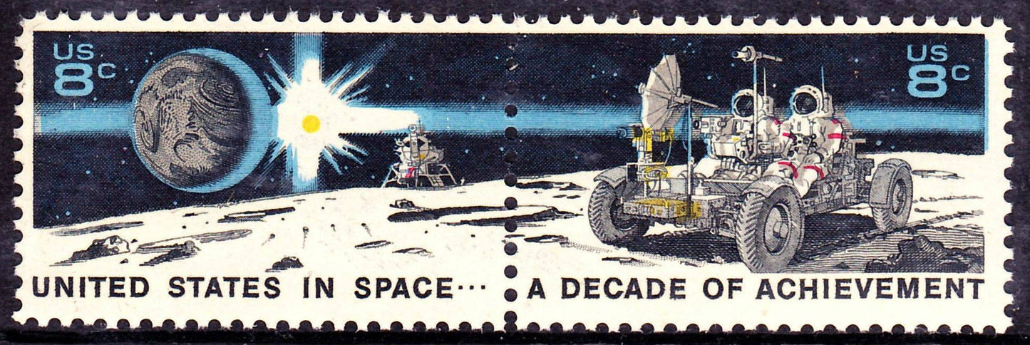 Ten (10) vintage unused space postage stamps - Apollo 15 lunar rover // 8 cent stamps // Face value 0.80