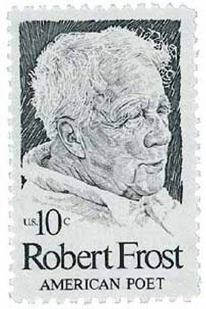 Five (5) vintage unused postage stamps - Robert Frost // 10 cent stamps // Face value 0.50