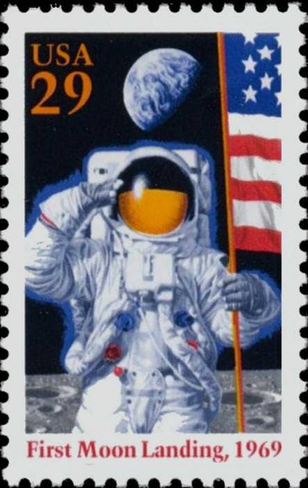 Five (5) vintage unused postage stamps - First Man on the Moon // 29 cent stamps // Face value 1.45