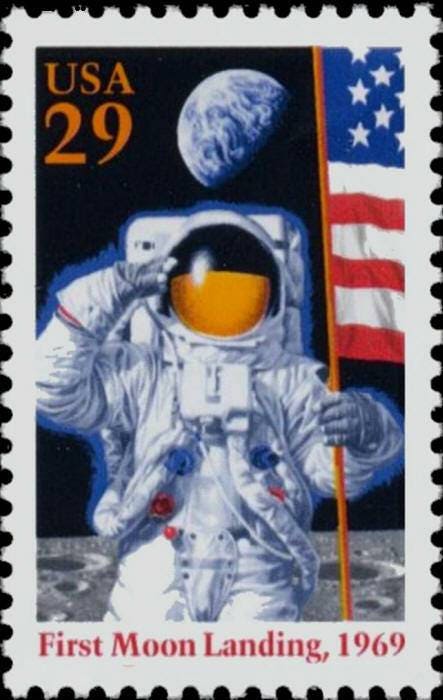 Twelve (12) vintage unused postage stamps - First Moon Landing (stamp sheet) // 29 cent stamps // Face value 3.48