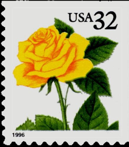 Ten (10) unused postage stamps - Yellow rose // 32 cent stamps // Face value 3.20