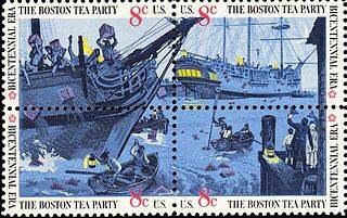 Four (4) vintage unused postage stamps - Boston Tea Party // 8 cent stamps // Face value 0.32