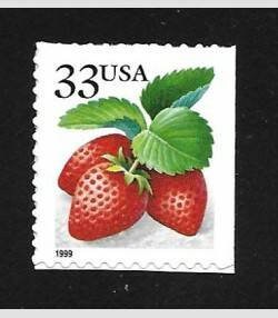 Five (5) vintage unused postage stamps - Strawberry // 33 cent stamps // Face value 1.65