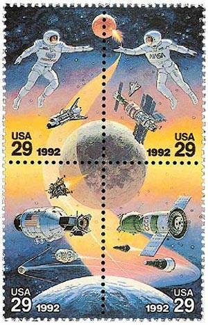 Four (4) vintage unused postage stamps - Space accomplishments // 29 cent stamps // Face value 1.16