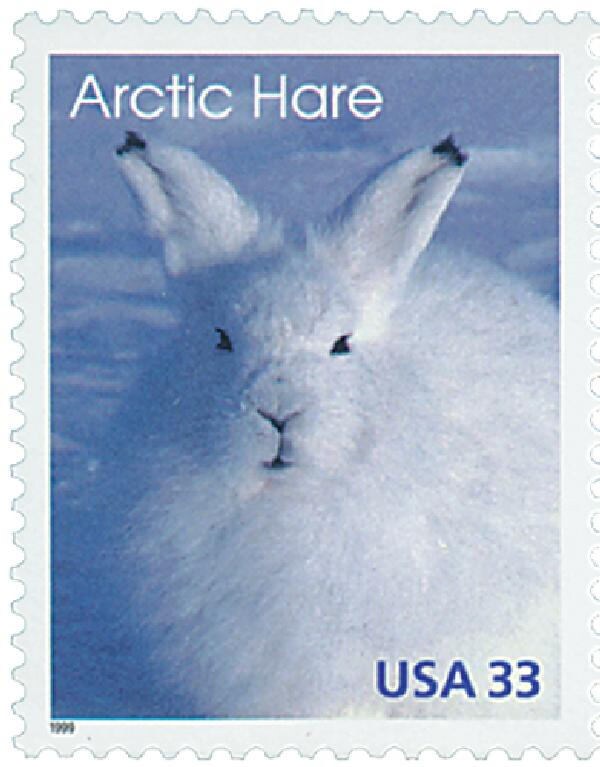 Five (5) unused postage stamps - Arctic hare // 33 cent stamps // Face value 1.65