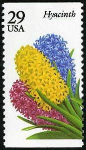 Five (5) vintage unused postage stamps - Hyacinth, spring garden flower // 29 cent stamp booklets // Face value 1.45