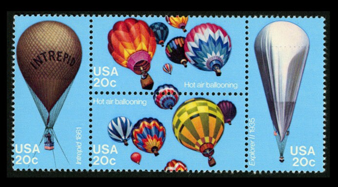 Four (4) vintage unused postage stamps - Hot air balloons // 20 cent stamps // Face value 0.80