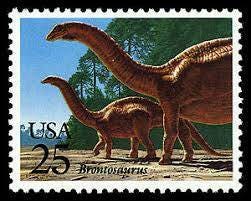 Five (5) vintage postage stamps - Dinosaurs - Brontosaurus // 25 cent stamps // Face value 1.25 dollars