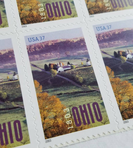 Five (5) unused postage stamps - Ohio sesquicentennial // 37 cent stamps // Face value 1.85