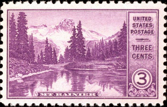 Five (5) vintage unused postage stamps - 1934 National Park: Mount Rainier, Washington // 3 cent stamps // Face value 0.15