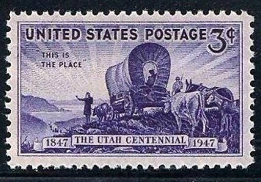 Five (5) vintage postage stamps - Utah centennial // 3 cent stamps // Face value 0.15