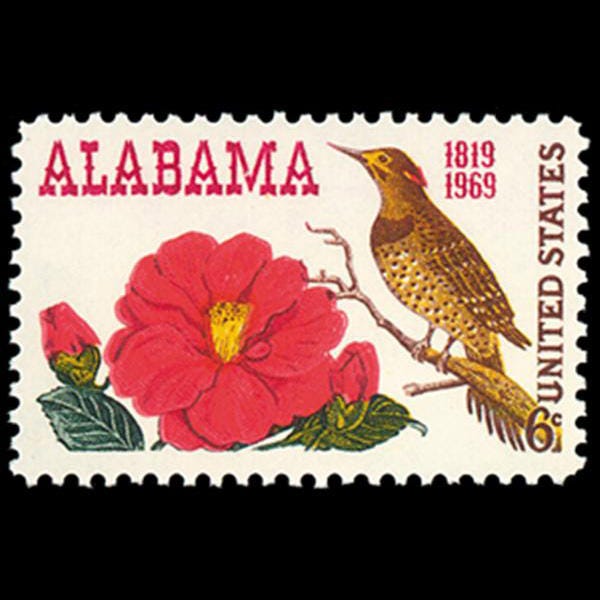 Five (5) vintage unused postage stamps - Alabama state stamps // 6 cent stamps // face value 0.30