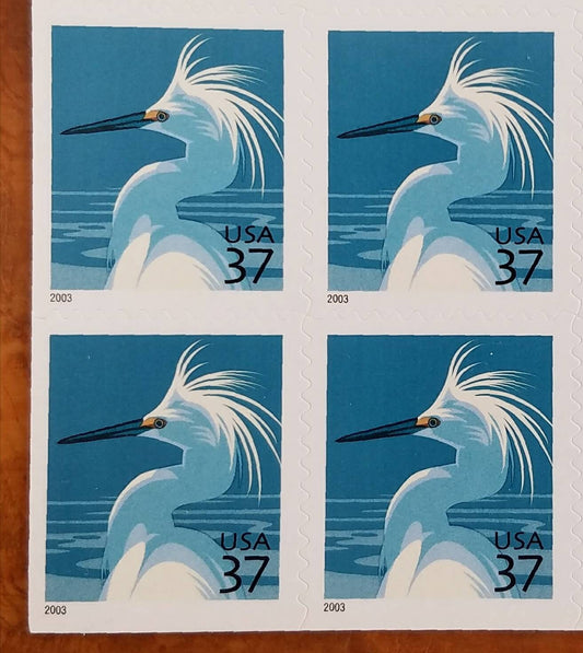 Ten (10) unused US postage stamps - Snowy egret / 37 cent stamps / Face value 3.70